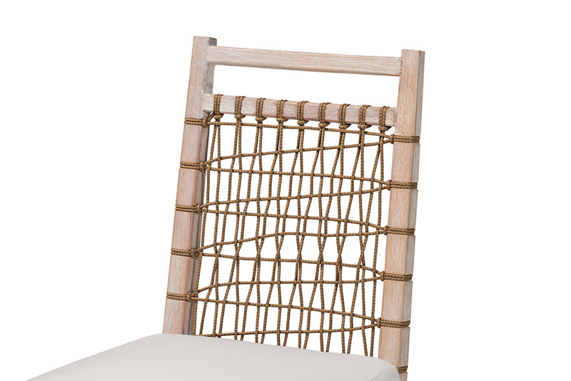 Karima Modern Bohemian White Washed Mahogany Wood Dining Chair