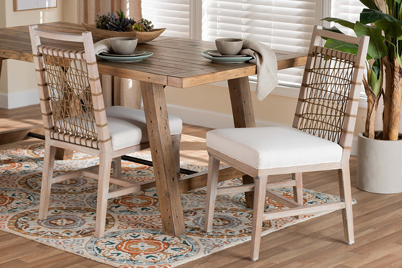 Karima Modern Bohemian White Washed Mahogany Wood Dining Chair