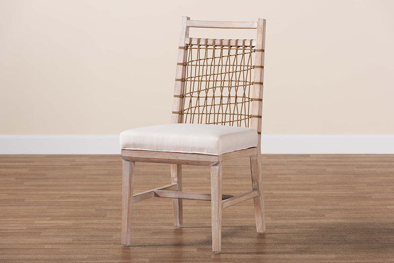 Karima Modern Bohemian White Washed Mahogany Wood Dining Chair