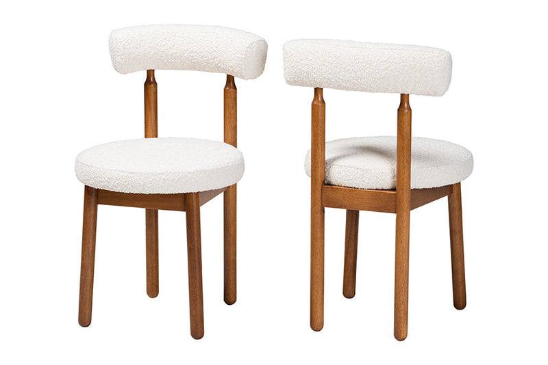 Daymond Modern Japandi Cream Boucle Fabric and Walnut Brown 2Pc Chair Set Baxton