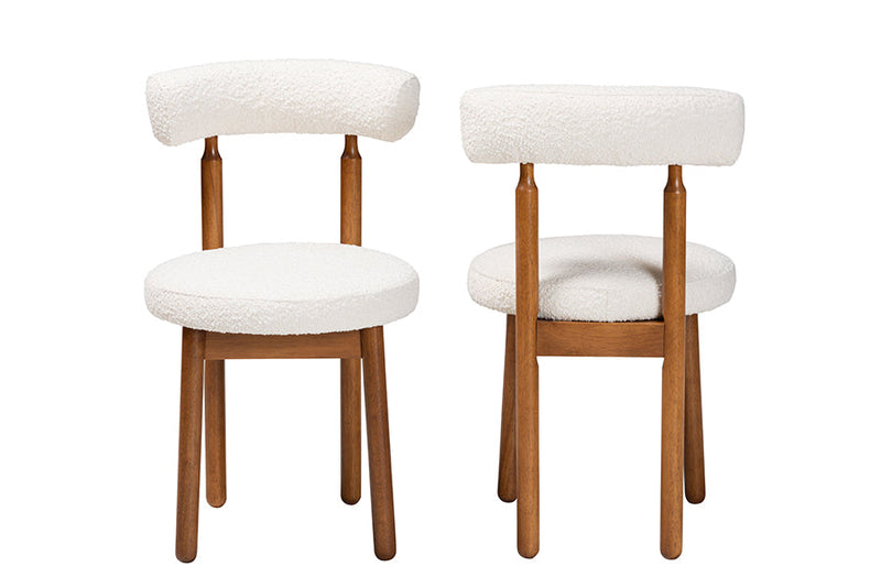 Daymond Modern Japandi Cream Boucle Fabric and Walnut Brown 2Pc Chair Set Baxton