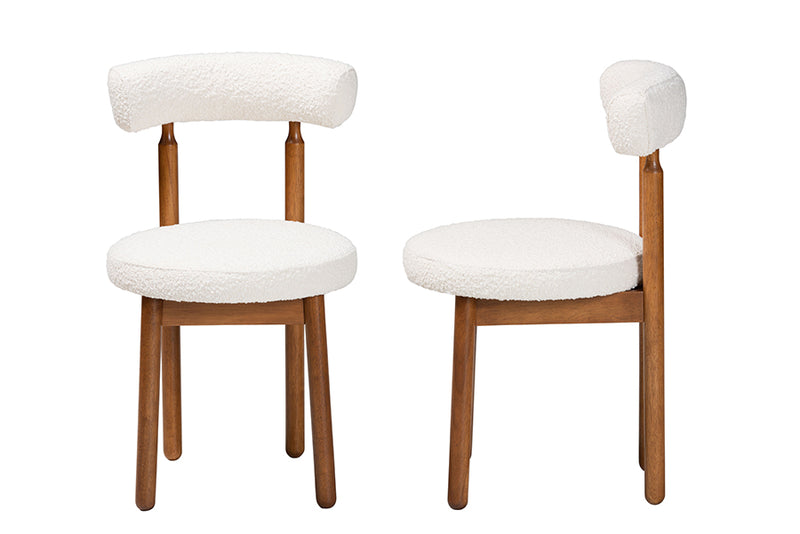 Daymond Modern Japandi Cream Boucle Fabric and Walnut Brown Finished Wood 2-Piece Dining Chair Set