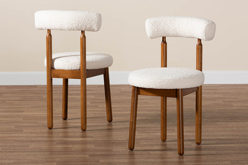 Daymond Modern Japandi Cream Boucle Fabric and Walnut Brown 2Pc Chair Set Baxton