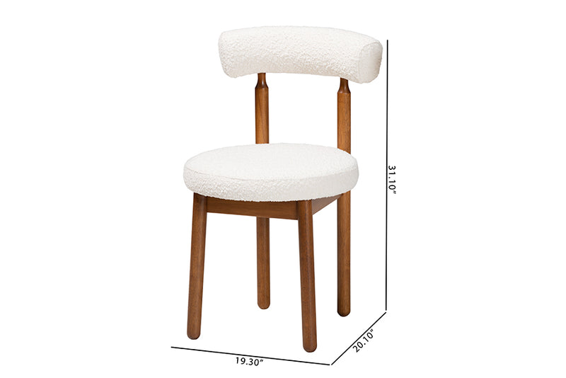 Daymond Modern Japandi Cream Boucle Fabric and Walnut Brown Finished Wood 2-Piece Dining Chair Set