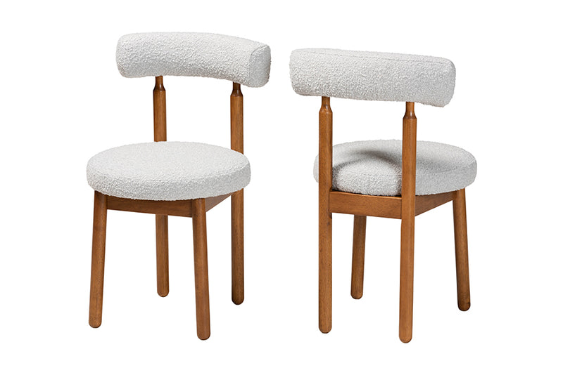 Daymond Modern Japandi Light Gray Boucle Fabric and Walnut Brown Finished Wood 2-Piece Dining Chair Set