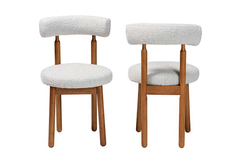 Daymond Modern Japandi Light Gray Boucle Fabric and Walnut Brown Finished Wood 2-Piece Dining Chair Set