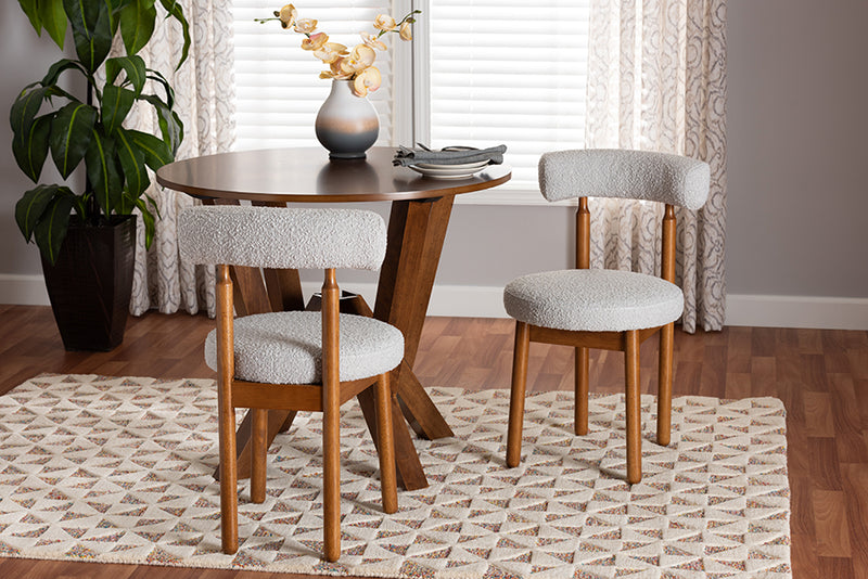 Daymond Modern Japandi Light Gray Boucle Fabric and Walnut Brown Finished Wood 2-Piece Dining Chair Set