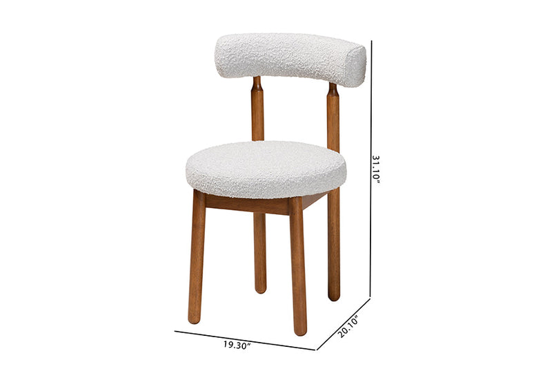 Daymond Modern Japandi Light Gray Boucle Fabric and Walnut Brown 2Pc Chair Set Baxton