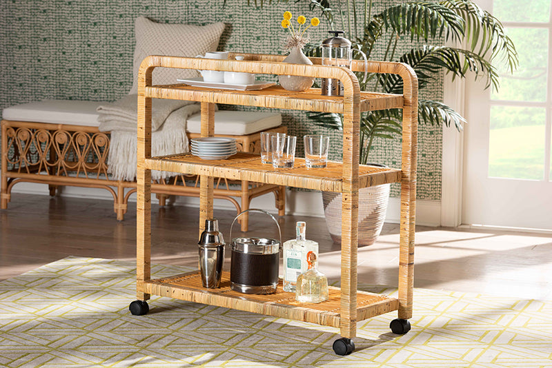 Utari Modern Bohemian Natural Rattan Kitchen Cart