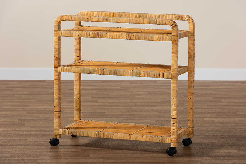 Utari Modern Bohemian Natural Rattan Kitchen Cart