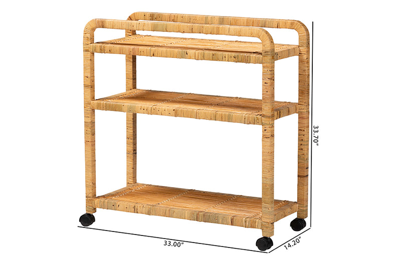 Utari Modern Bohemian Natural Rattan Kitchen Cart