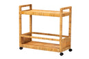 Dorthy Natural Brown Rattan and Teak Wood 2-Tier Kitchen Cart Baxton