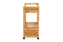 Dorthy Natural Brown Rattan and Teak Wood 2-Tier Kitchen Cart Baxton
