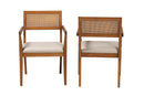 Scarlett Japandi Beige Fabric and Walnut Brown 2Pc Arm Chair Set w/Woven Rattan Baxton