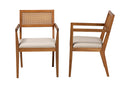 Scarlett Japandi Beige Fabric and Walnut Brown 2Pc Arm Chair Set w/Woven Rattan Baxton