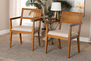 Scarlett Japandi Beige Fabric and Walnut Brown 2Pc Arm Chair Set w/Woven Rattan Baxton