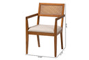 Scarlett Japandi Beige Fabric and Walnut Brown 2Pc Arm Chair Set w/Woven Rattan Baxton