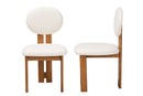 Elettra Modern Japandi Cream Boucle Fabric and Walnut Brown 2Pc Dining Chair Set Baxton