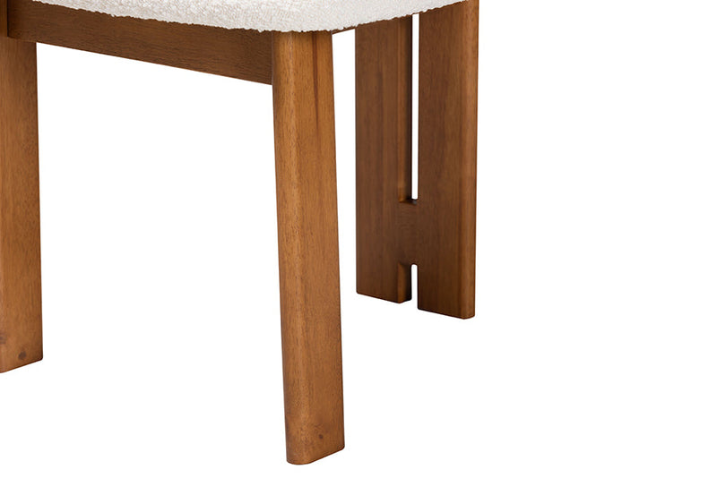 Elettra Modern Japandi Cream Boucle Fabric and Walnut Brown 2Pc Dining Chair Set Baxton