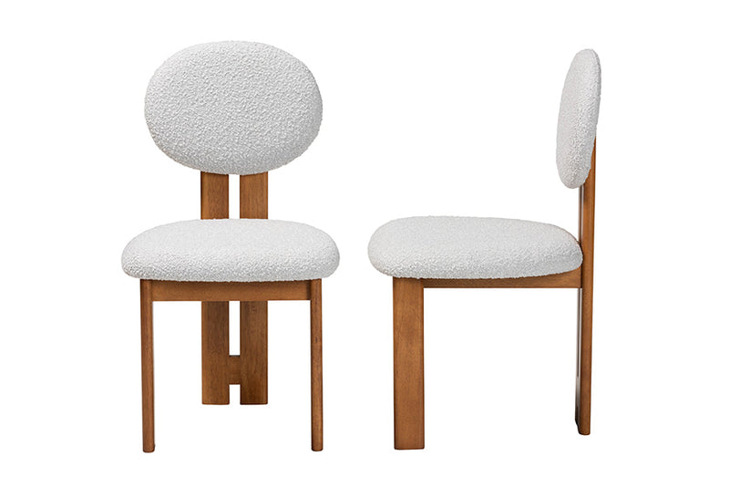 Elettra Modern Japandi Light Gray Boucle Fabric and Walnut Brown 2Pc Chair Set Baxton