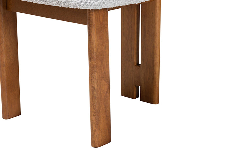 Elettra Modern Japandi Light Gray Boucle Fabric and Walnut Brown 2Pc Chair Set Baxton