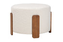Lana Modern Japandi Cream Boucle Fabric and Walnut Brown Ottoman Footstool Baxton