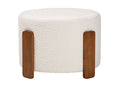 Lana Modern Japandi Cream Boucle Fabric and Walnut Brown Ottoman Footstool Baxton