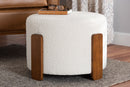 Lana Modern Japandi Cream Boucle Fabric and Walnut Brown Ottoman Footstool Baxton