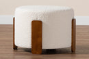 Lana Modern Japandi Cream Boucle Fabric and Walnut Brown Ottoman Footstool Baxton