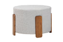 Lana Modern Japandi Light Gray Boucle Fabric and Walnut Brown Ottoman Footstool Baxton