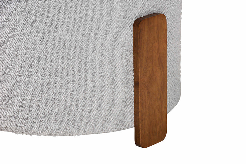 Lana Modern Japandi Light Gray Boucle Fabric and Walnut Brown Finished Wood Ottoman Footstool