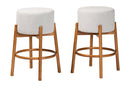 Cantara Japandi Light Gray Boucle Fabric and Walnut Brown 2Pc Bar Stool Set Baxton