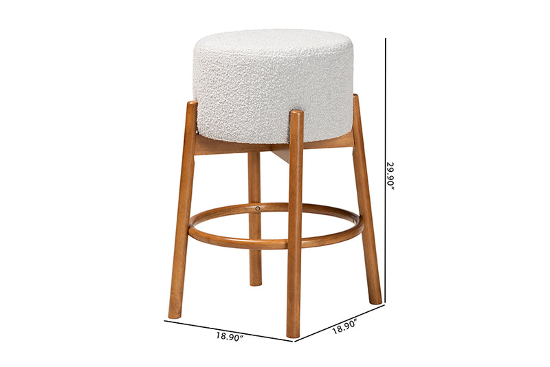 Cantara Modern Japandi Light Gray Boucle Fabric and Walnut Brown Finished Wood 2-Piece Bar Stool Set