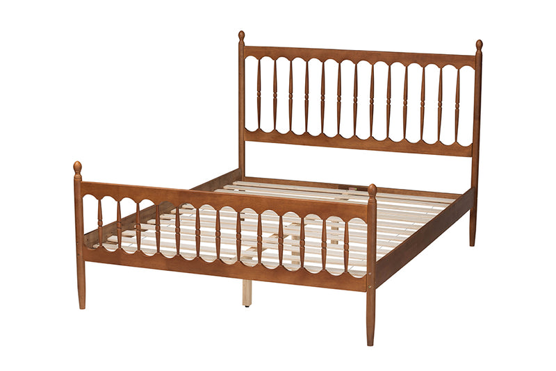 Everette Retro-Modern Walnut Brown Finished Wood Queen Size Platform Bed