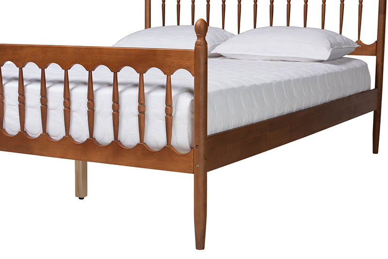 Everette Retro-Modern Walnut Brown Finished Wood Queen Size Platform Bed