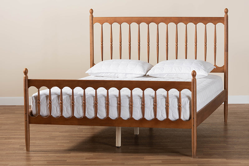 Everette Retro-Modern Walnut Brown Finished Wood Queen Size Platform Bed