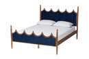 Julian Royal Blue Velvet Fabric and Walnut Brown Wood Queen Size Platform Bed Baxton
