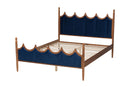 Julian Royal Blue Velvet Fabric and Walnut Brown Wood Queen Size Platform Bed Baxton