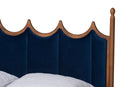 Julian Royal Blue Velvet Fabric and Walnut Brown Wood Queen Size Platform Bed Baxton