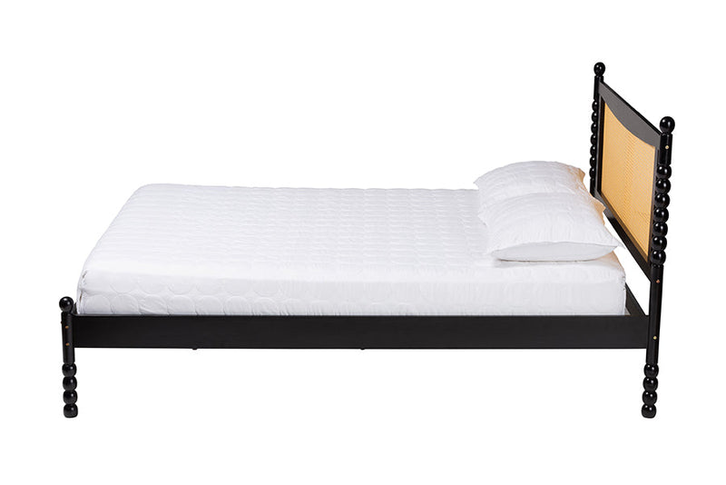 Giancarlo Black Wood Queen Size Platform Bed w/Woven Rattan Baxton