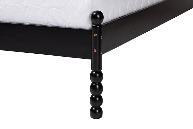 Giancarlo Black Wood Queen Size Platform Bed w/Woven Rattan Baxton