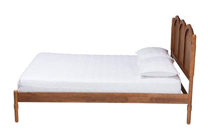 Genet Walnut Brown Queen Size Platform Bed w/Woven Rattan Baxton