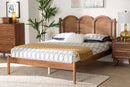 Genet Walnut Brown Queen Size Platform Bed w/Woven Rattan Baxton