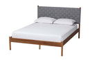 Sacramento Gray Woven Fabric and Walnut Brown Wood Queen Size Platform Bed Baxton