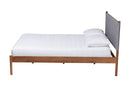Sacramento Gray Woven Fabric and Walnut Brown Wood Queen Size Platform Bed Baxton