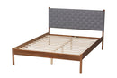 Sacramento Gray Woven Fabric and Walnut Brown Wood Queen Size Platform Bed Baxton