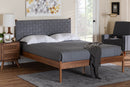 Sacramento Gray Woven Fabric and Walnut Brown Wood Queen Size Platform Bed Baxton