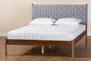 Sacramento Gray Woven Fabric and Walnut Brown Wood Queen Size Platform Bed Baxton
