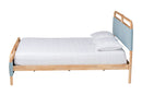 Reuben Baby Blue Fabric and Natural Wood Queen Size Platform Bed Baxton