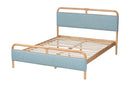 Reuben Baby Blue Fabric and Natural Wood Queen Size Platform Bed Baxton